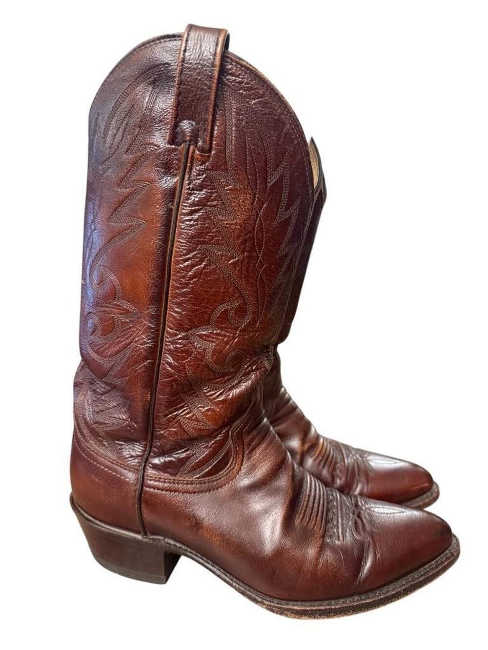 Vintage Dan Post Classic Brown Leather Cowboy Boot Men size 9 D